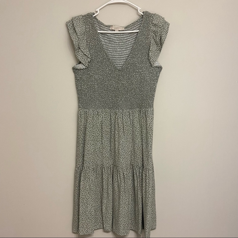 LIKE NEW Loft Olive Green Spotted Dress